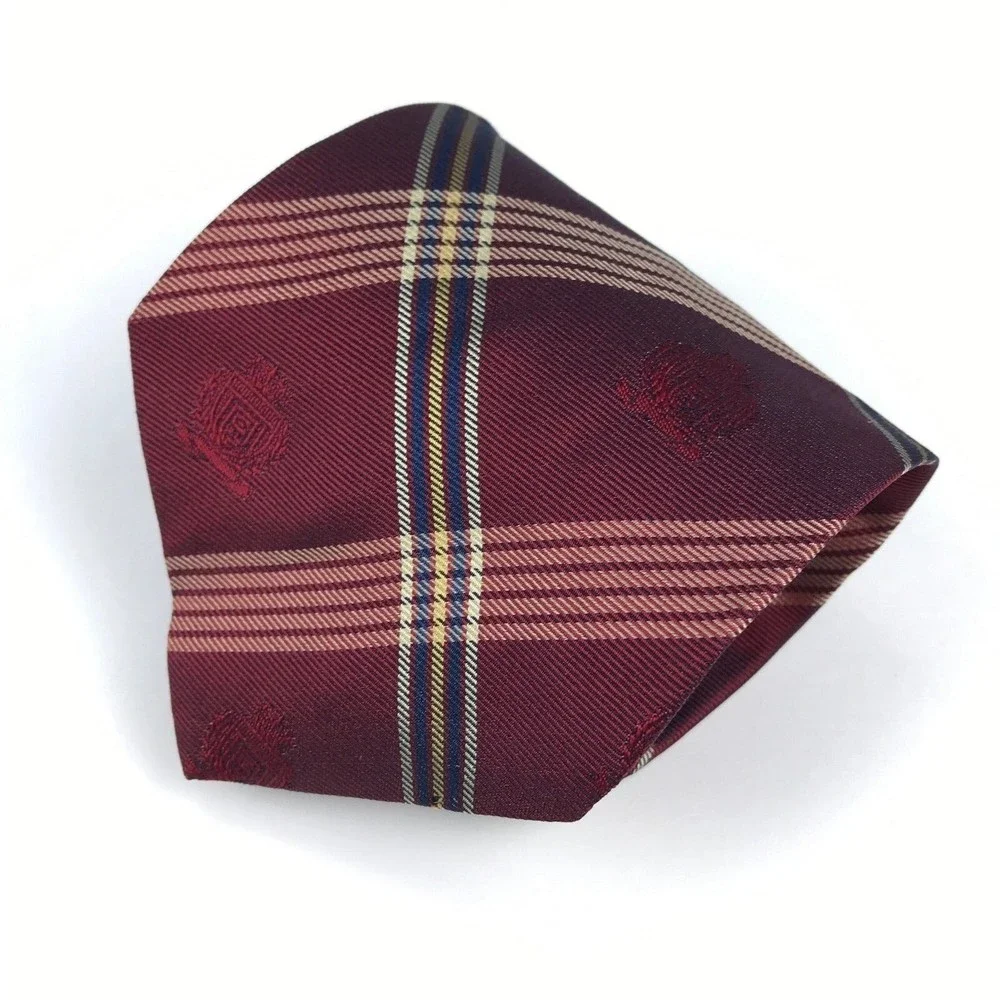 Chaps Ralph Lauren Men's Tie All Silk Red Blue Plaid Striped Elegant Necktie 58